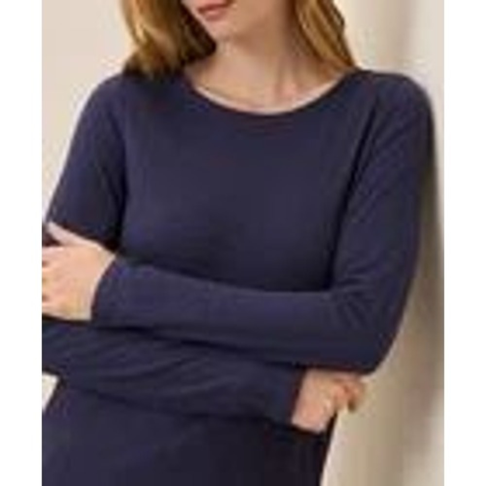 Pact Womens L Long Sleeve Shirt Organic Cotton Navy Blue Basic Tee Slub Knit